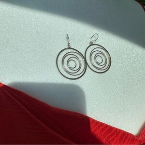Silver Spiral Circle Dangle Earrings Modern Minimalist Geometric Lightweight